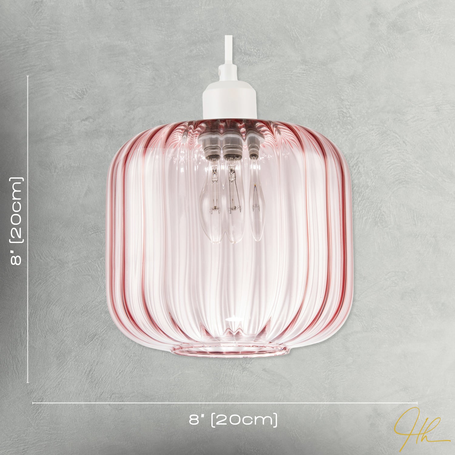Contemporary Soft Pink Glass Wide Ribbed Square Pendant Light Shade Image 7