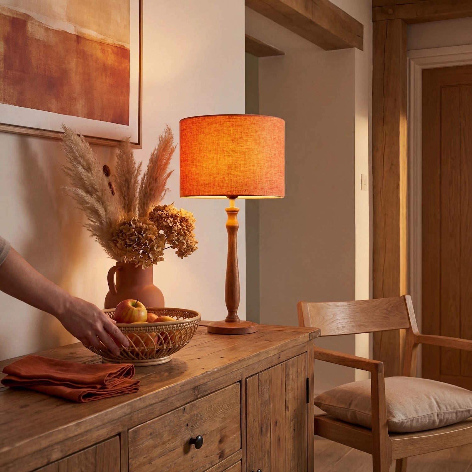 Contemporary and Sleek Orange Natural Linen Fabric Drum Lamp Shade Image 6