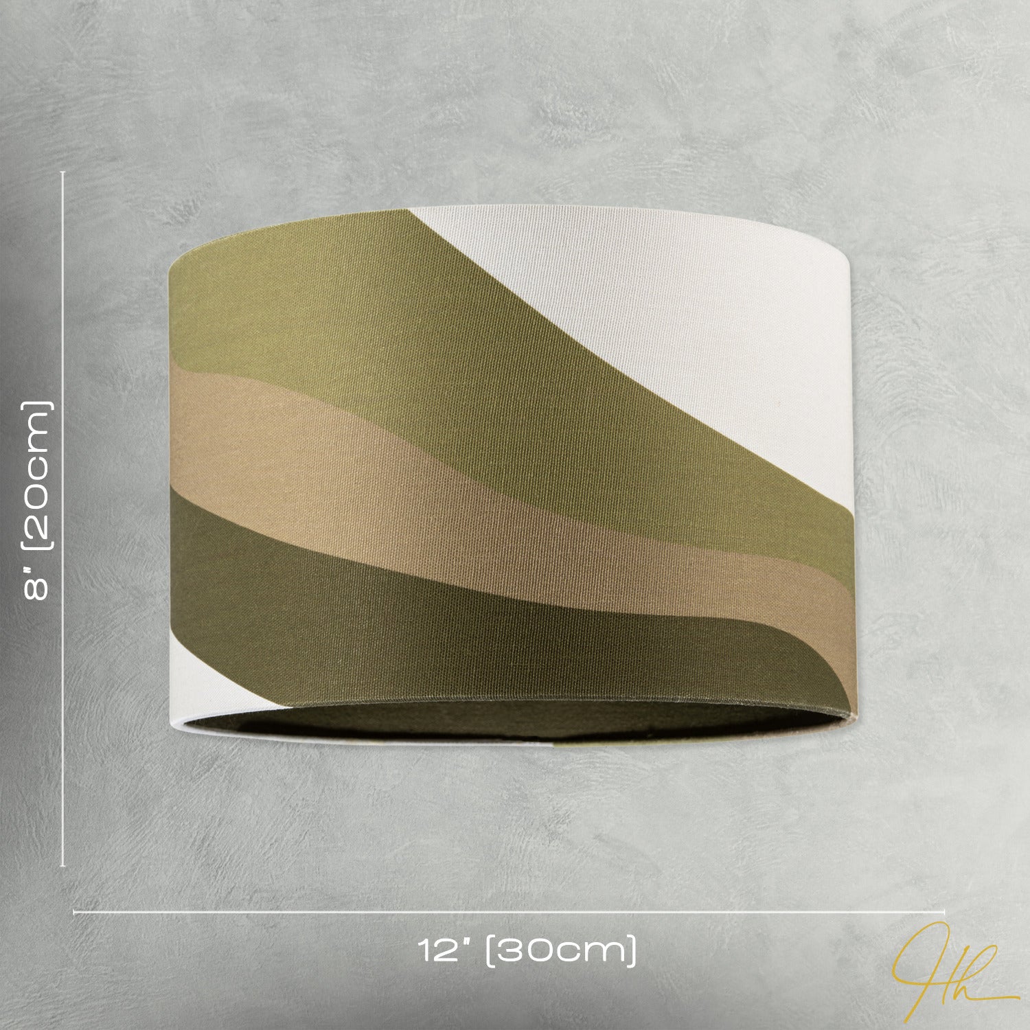 Olive Green Linen Fabric Lamp Shade with Inner and Outer Wavy Design Image 7