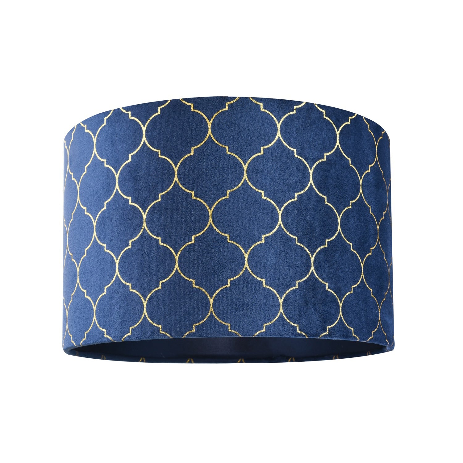 Modern Soft Brushable Midnight Blue Velvet 25cm Lamp Shade with Gold Foil Decor Image 1