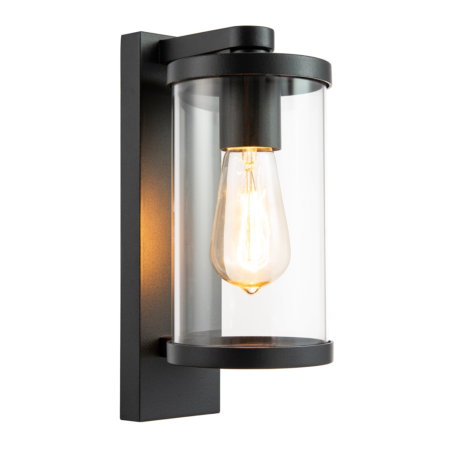 Contemporary Chic Matte Black Garden Wall Light with Clear Polycarbonate Shade Image 1