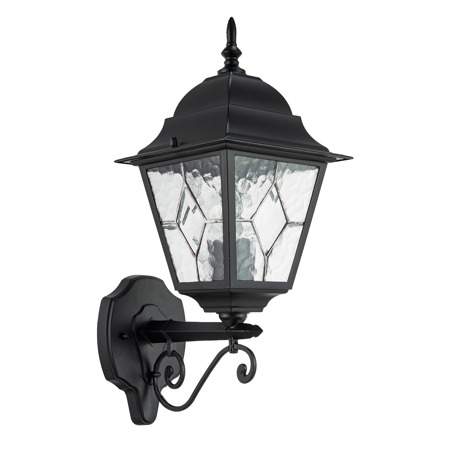 Traditional Matte Black Cast Aluminium Outdoor Wall Light With Cathedral Glass Image 1