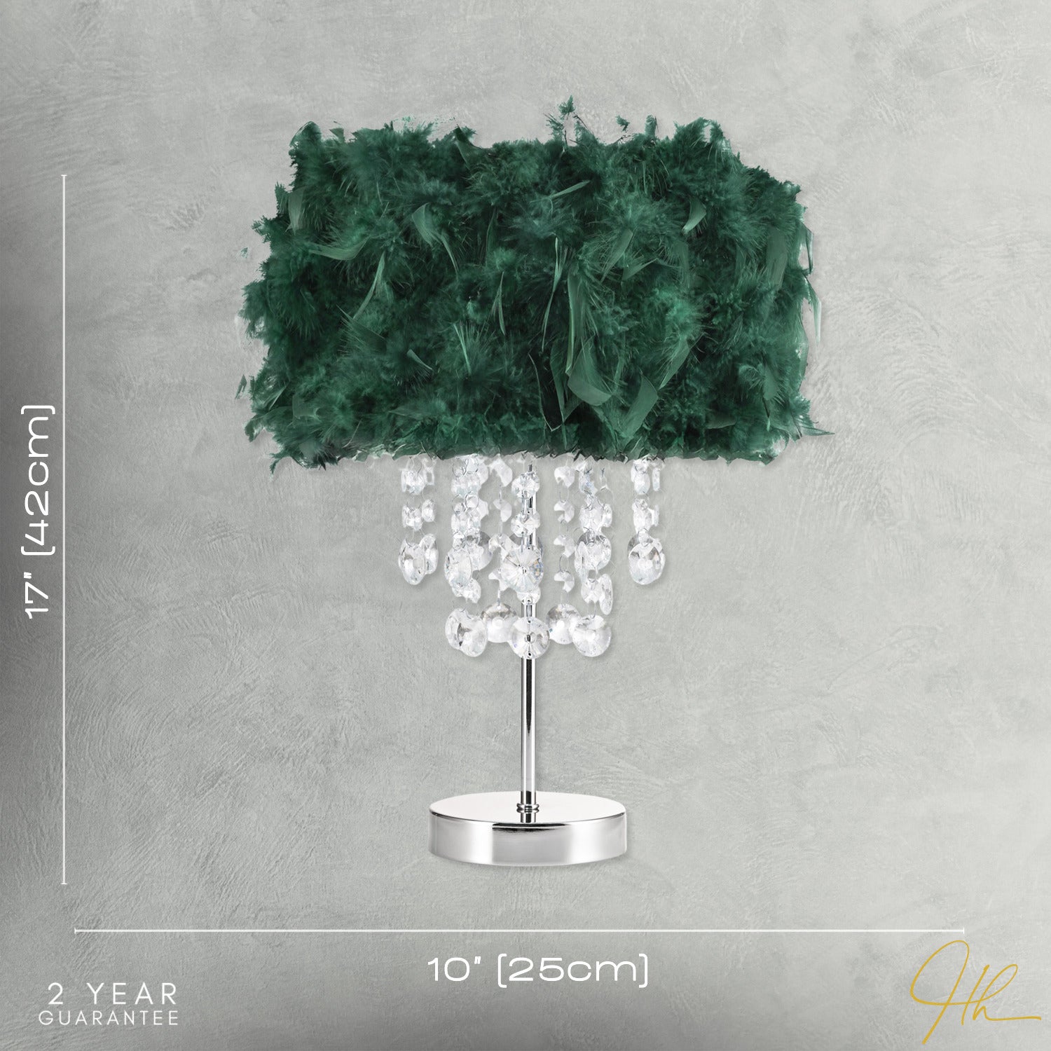Chandelier Style Forest Green Feather Table Lamp with Waterfall Drops Image 7