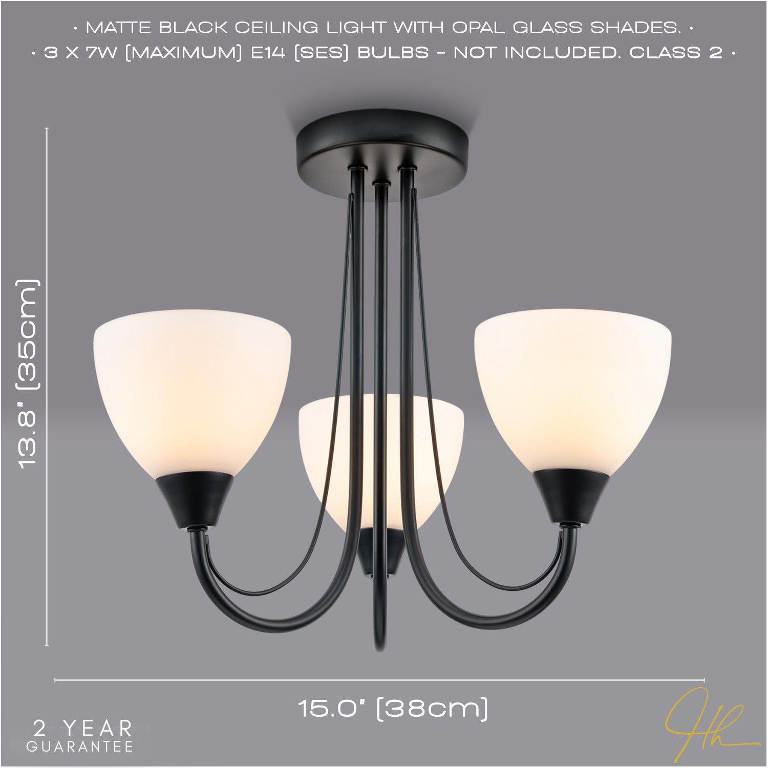 Designer Matte Black Three Arm Ceiling Light with Opal White Glass Shades Image 6