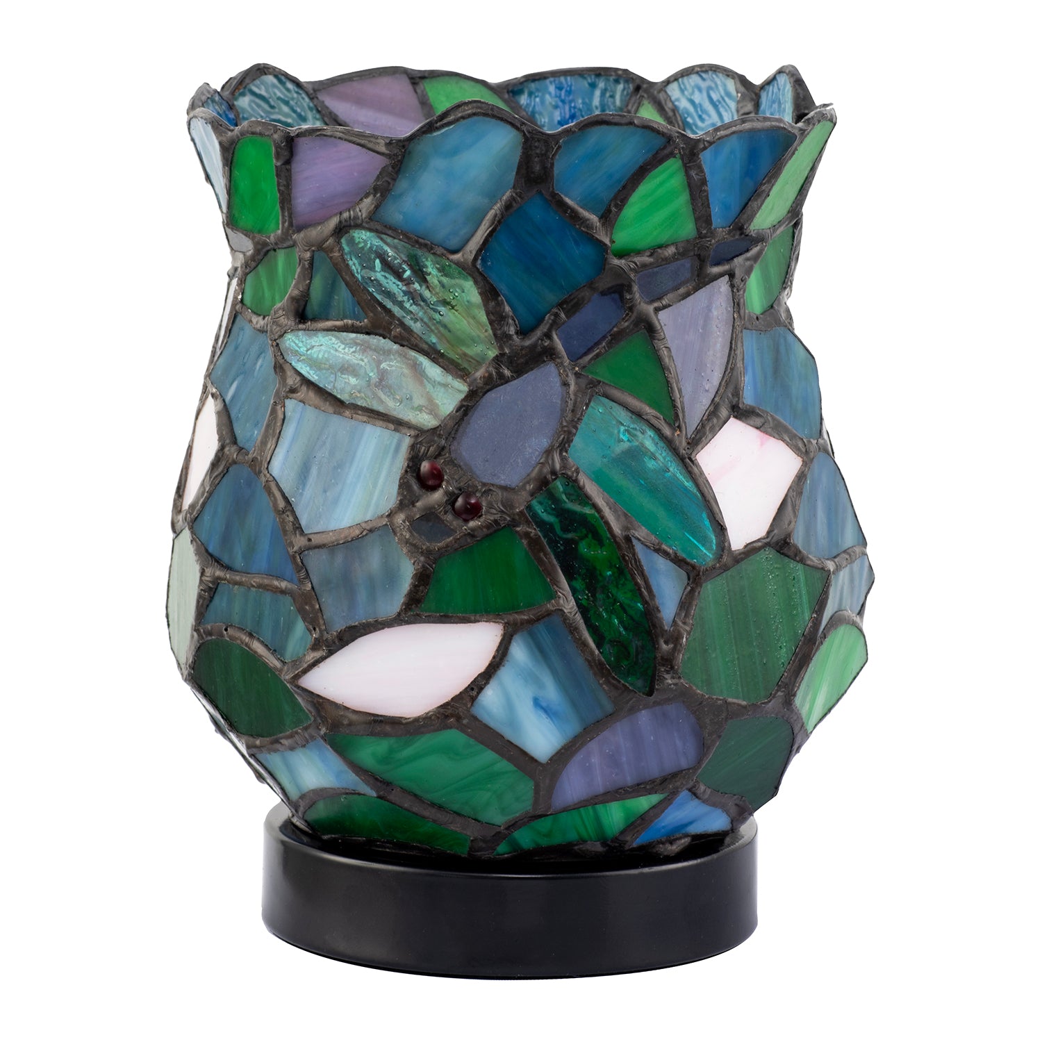 Dragonfly Themed Open Top Blue and Green Stained Glass Tiffany Lamp Image 1