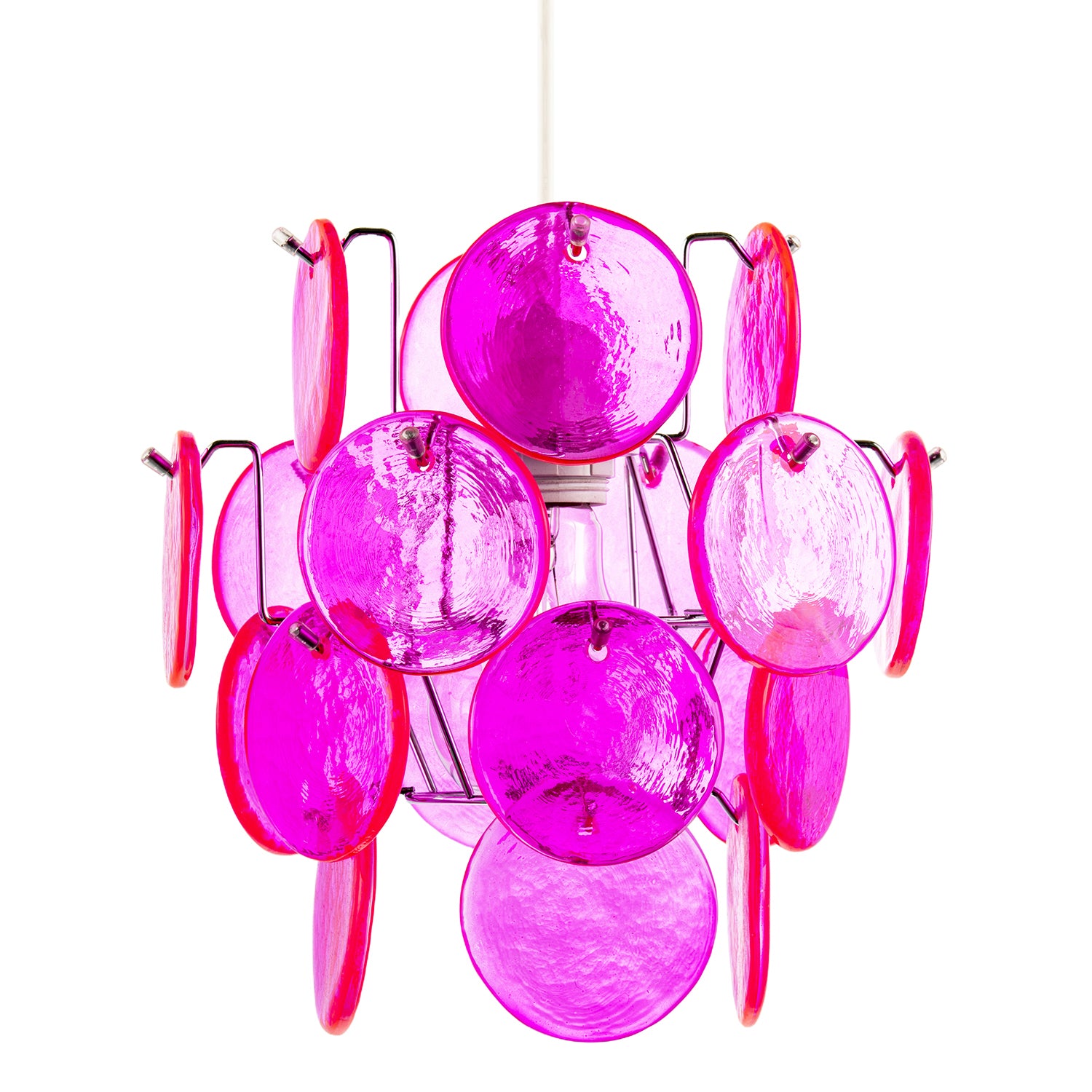 Modern Pendant Ceiling Light Shade with Layered Hot Pink Glass Discs Image 2