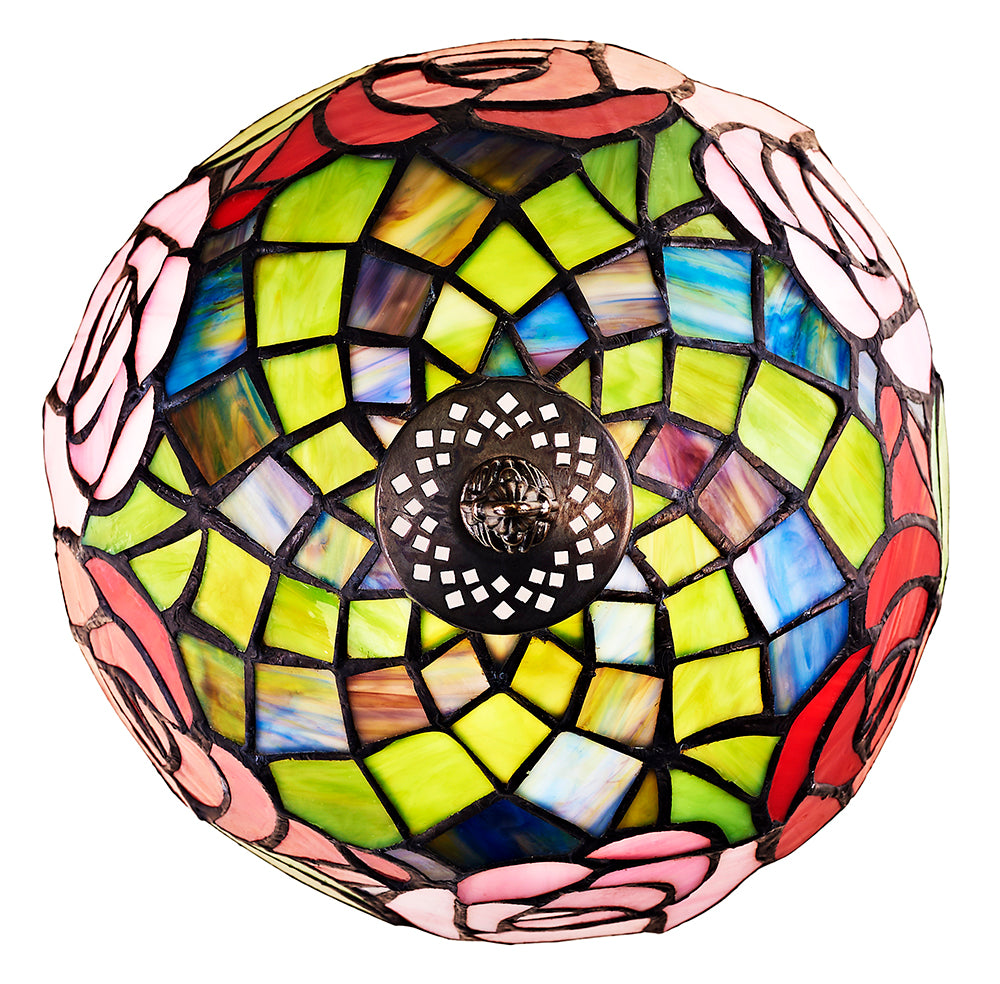 Red and Pink Rose Decorated Stained Glass Tiffany Lamp Image 2