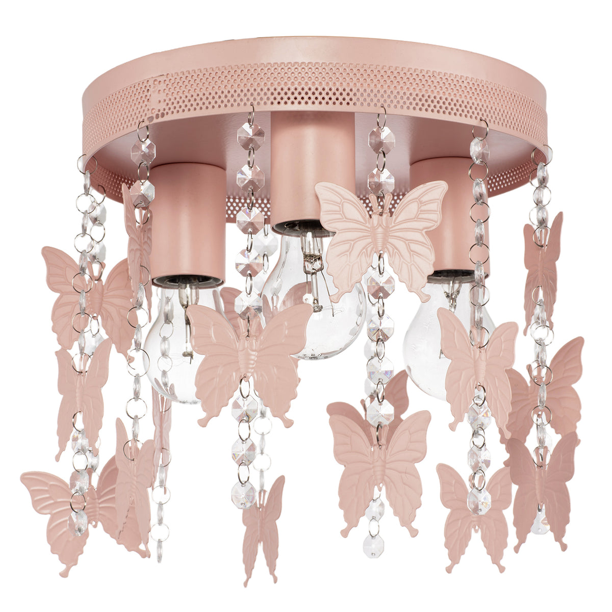 Childrens Ceiling Light Fitting in Blush Pink with Hanging Butterflies Image 1