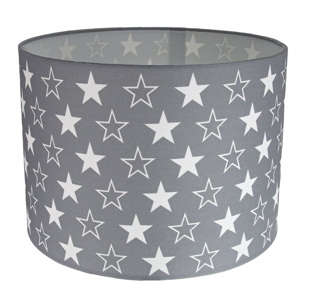 White Stars Children's/Kids Grey Cotton Fabric Bedroom Lamp or Pendant Shade Image 1