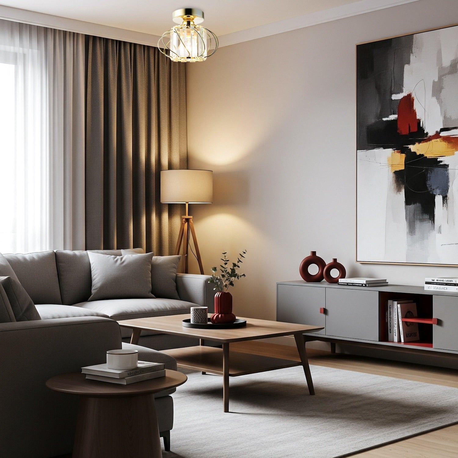 Modern Polished Gold Ceiling Light Fitting with Clear Crystal Glass Image 6