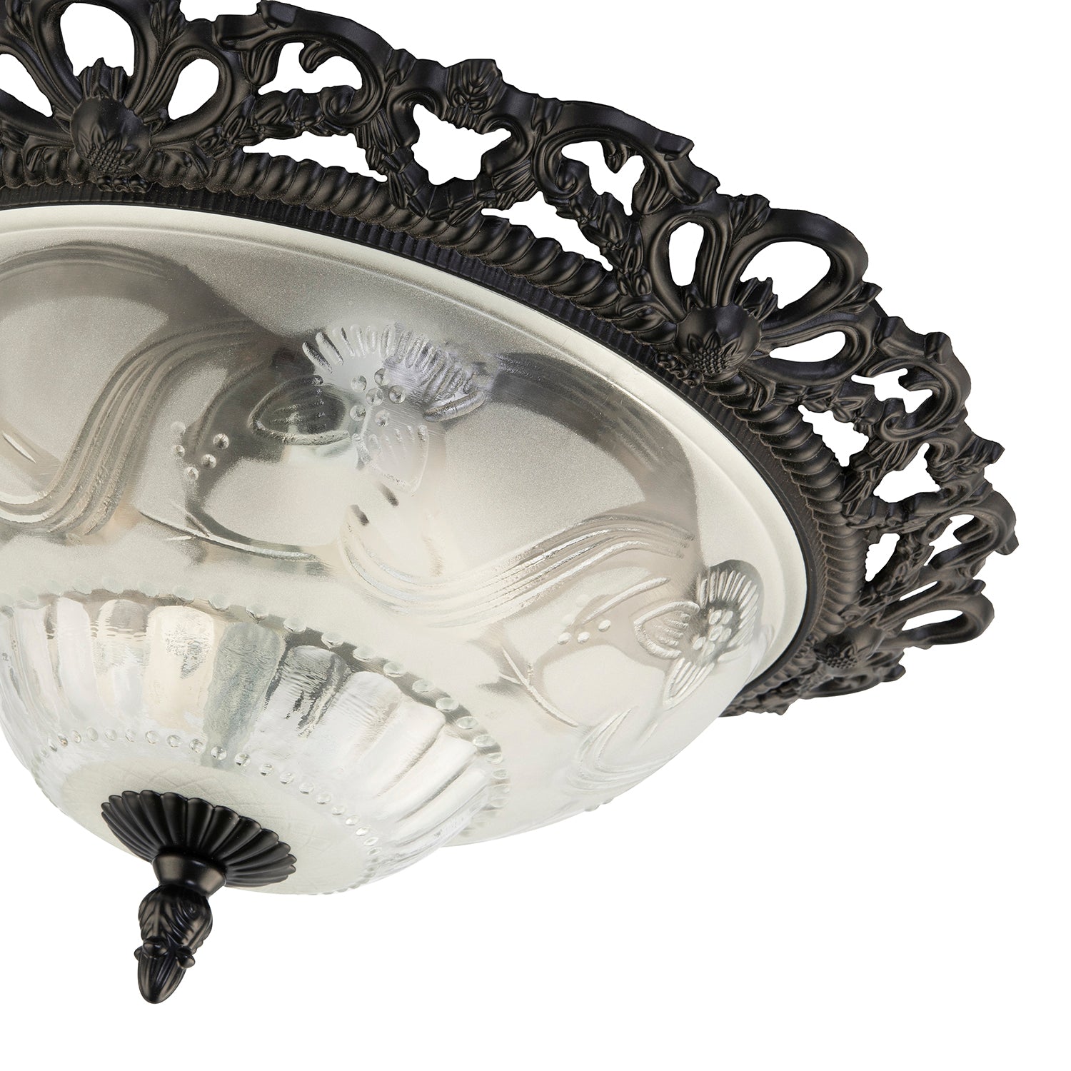 Traditional and Classic Matt Black and Frosted Floral Glass Flush Ceiling Light Image 5