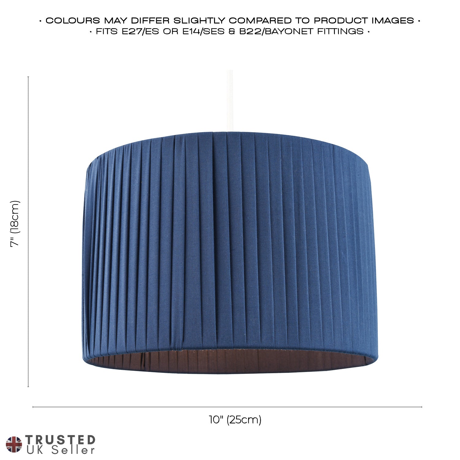 Modern Chic Designer Double Pleated Navy Blue Cotton Fabric 10" Drum Lampshade Image 6