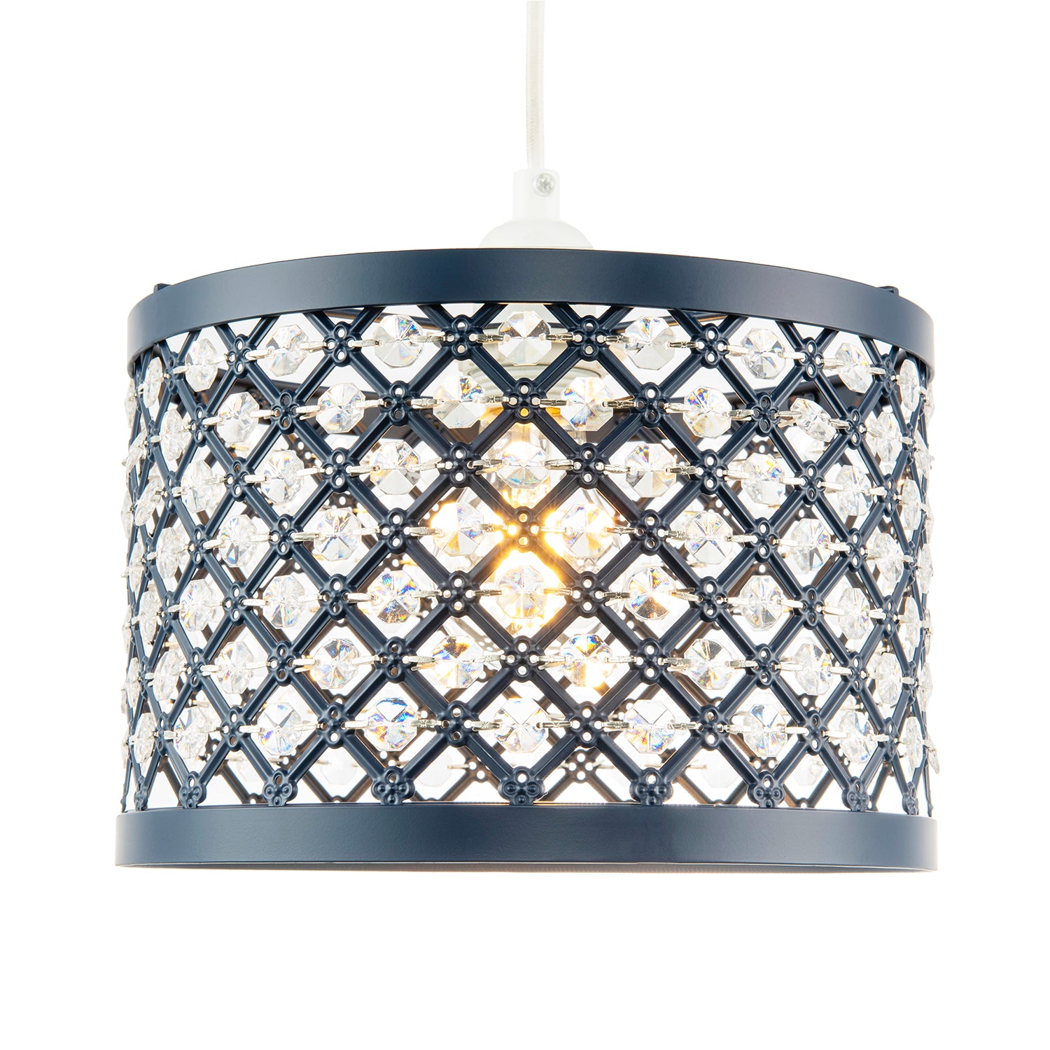 Modern Ornate Navy Blue Metal Pendant Shade with Clear Acrylic Beads Image 4