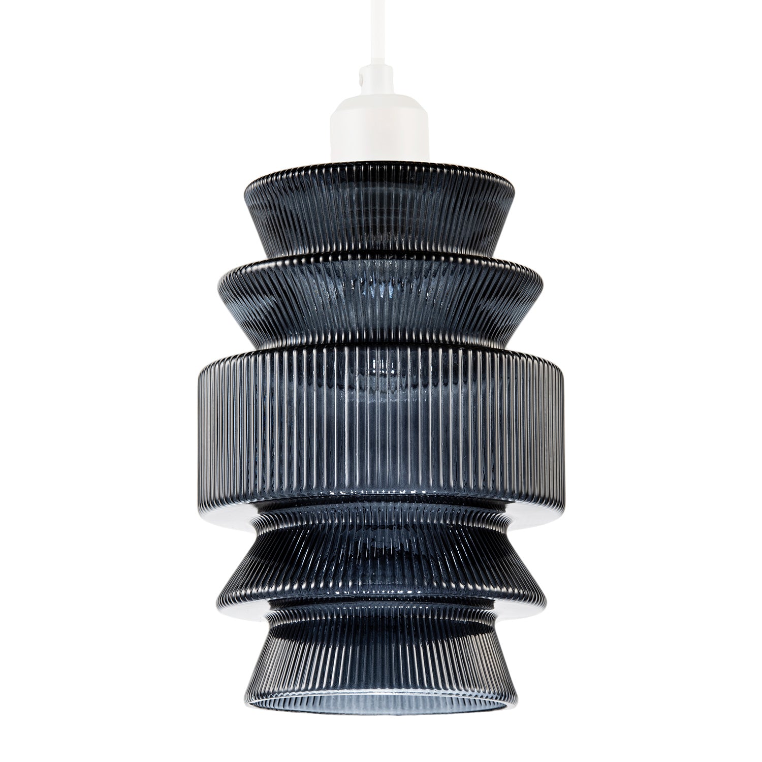 Smoked Ribbed Glass Pendant Lamp Shade with Stacked Multi-Tiered Shape Image 1