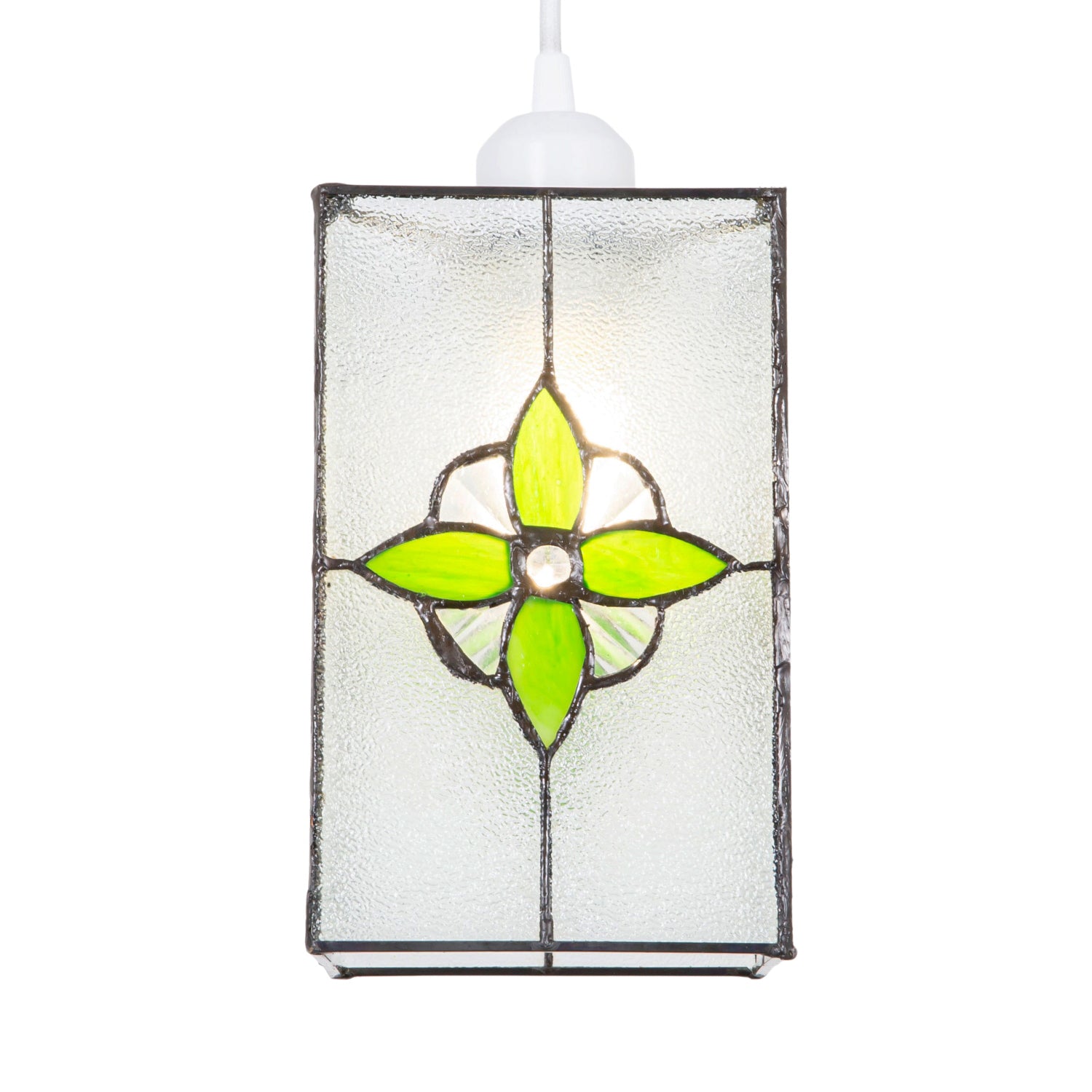 Traditional Clear Glass Tiffany Style Pendant Light Shade with Green Panels Image 2