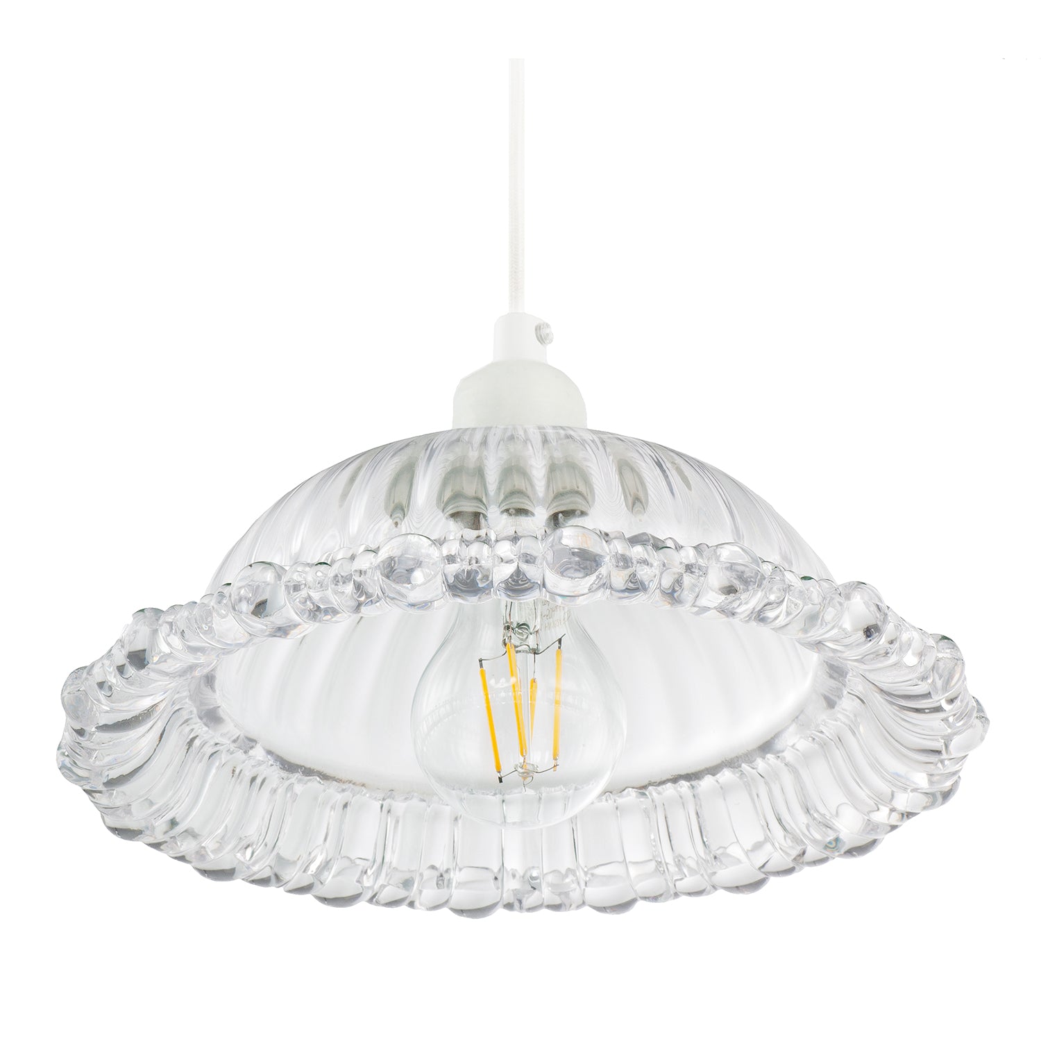 Designer Clear Line Ribbed Glass Pendant Lamp Shade with Moulded Edge Image 4