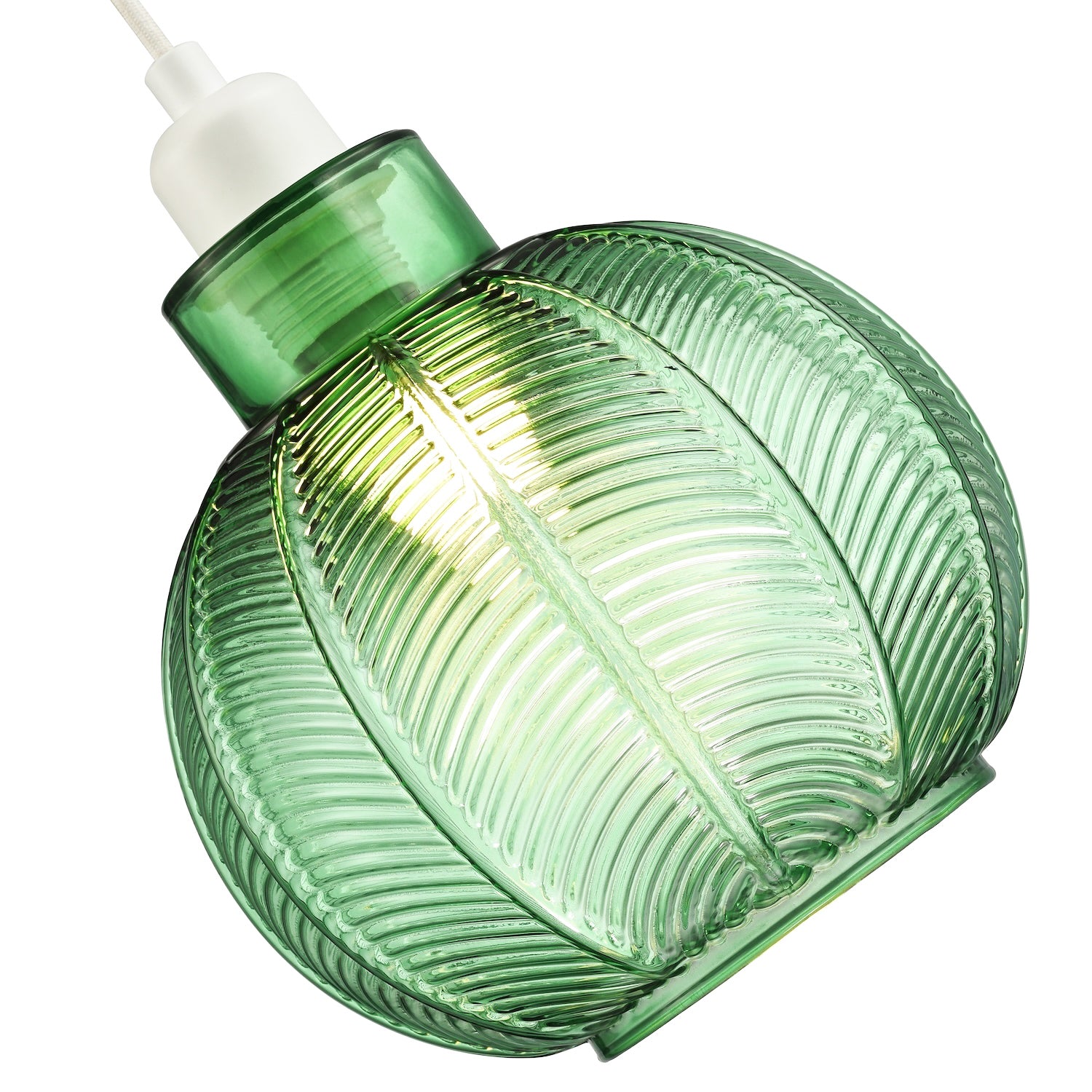 Designer Ribbed Leaf Themed Forest Emerald Green Glass Pendant Lighting Shade Image 3