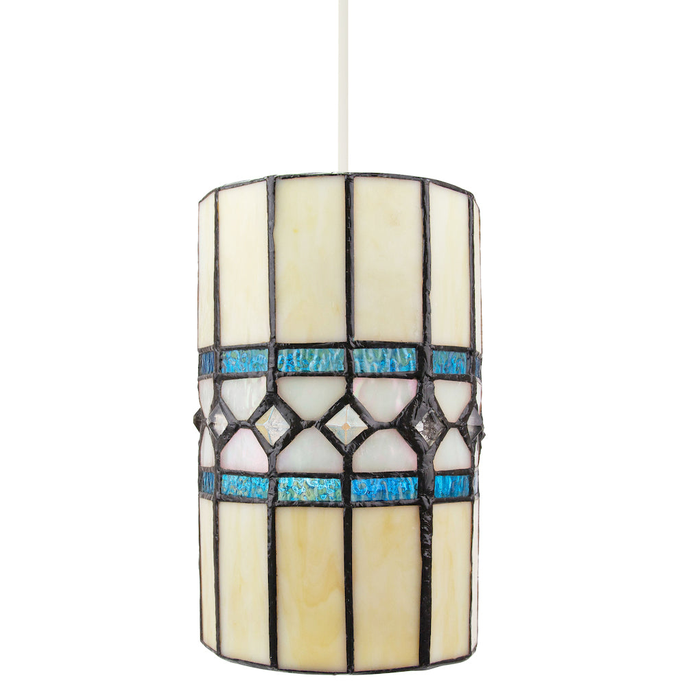 Contemporary Amber Glass Tiffany Pendant Light Shade with Bright Teal Strips Image 2