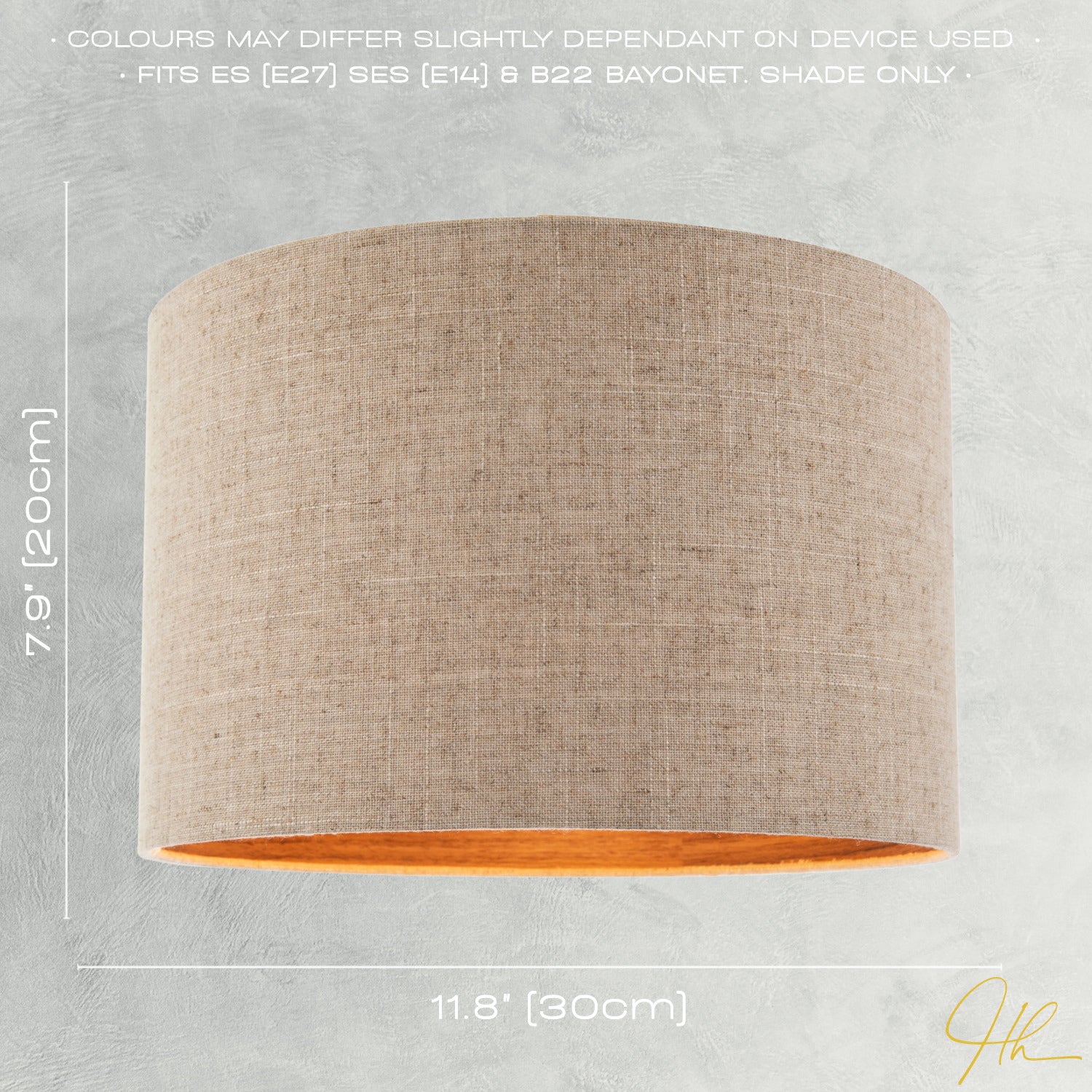 Vintage Natural Linen Lamp Shade in Oatmeal with Wood Effect Inner Image 6