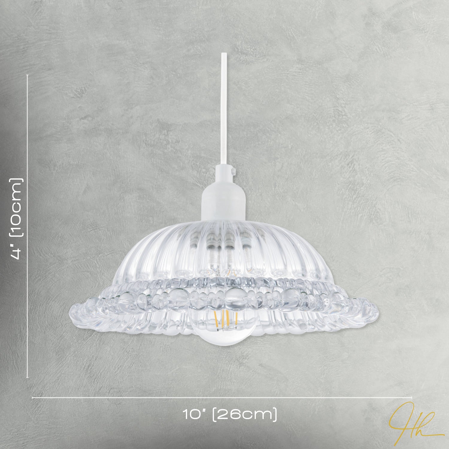 Designer Clear Line Ribbed Glass Pendant Lamp Shade with Moulded Edge Image 7