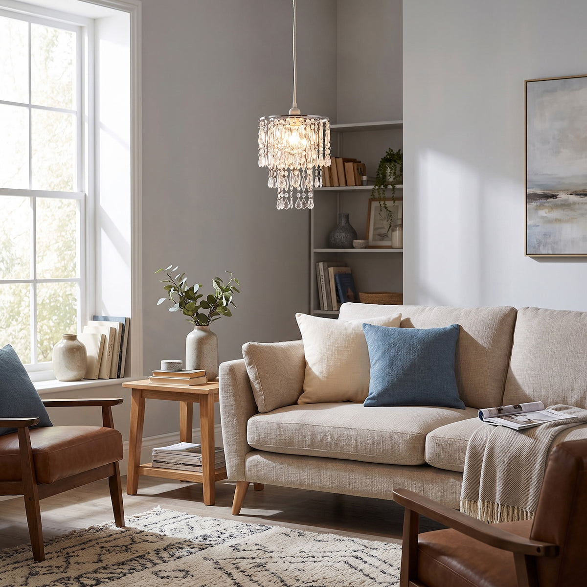 Chandelier Style Pendant Light Shade with Tiers of Clear Acrylic Drops Image 6