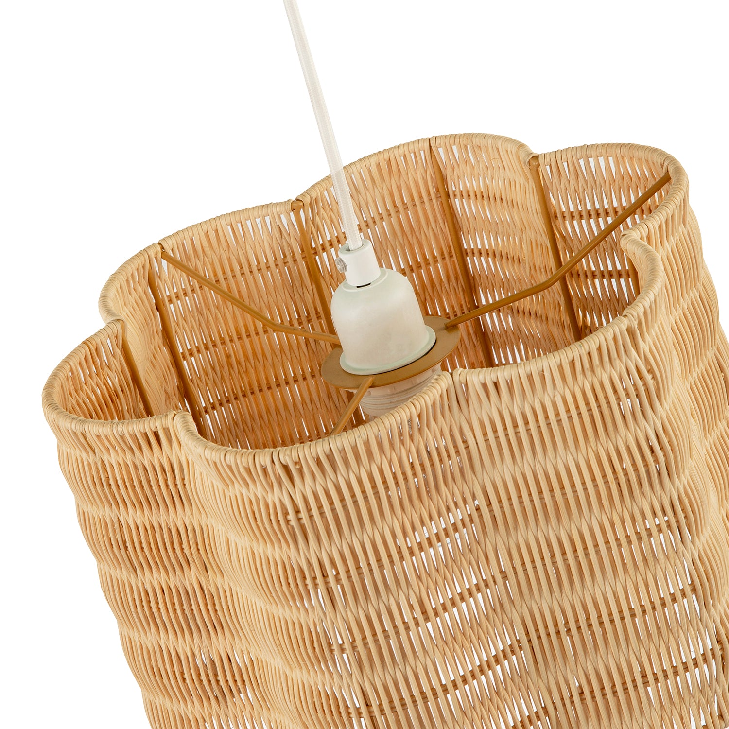 Classic Scallop Edged Natural Rattan Wicker Pendant Lighting Shade Image 3