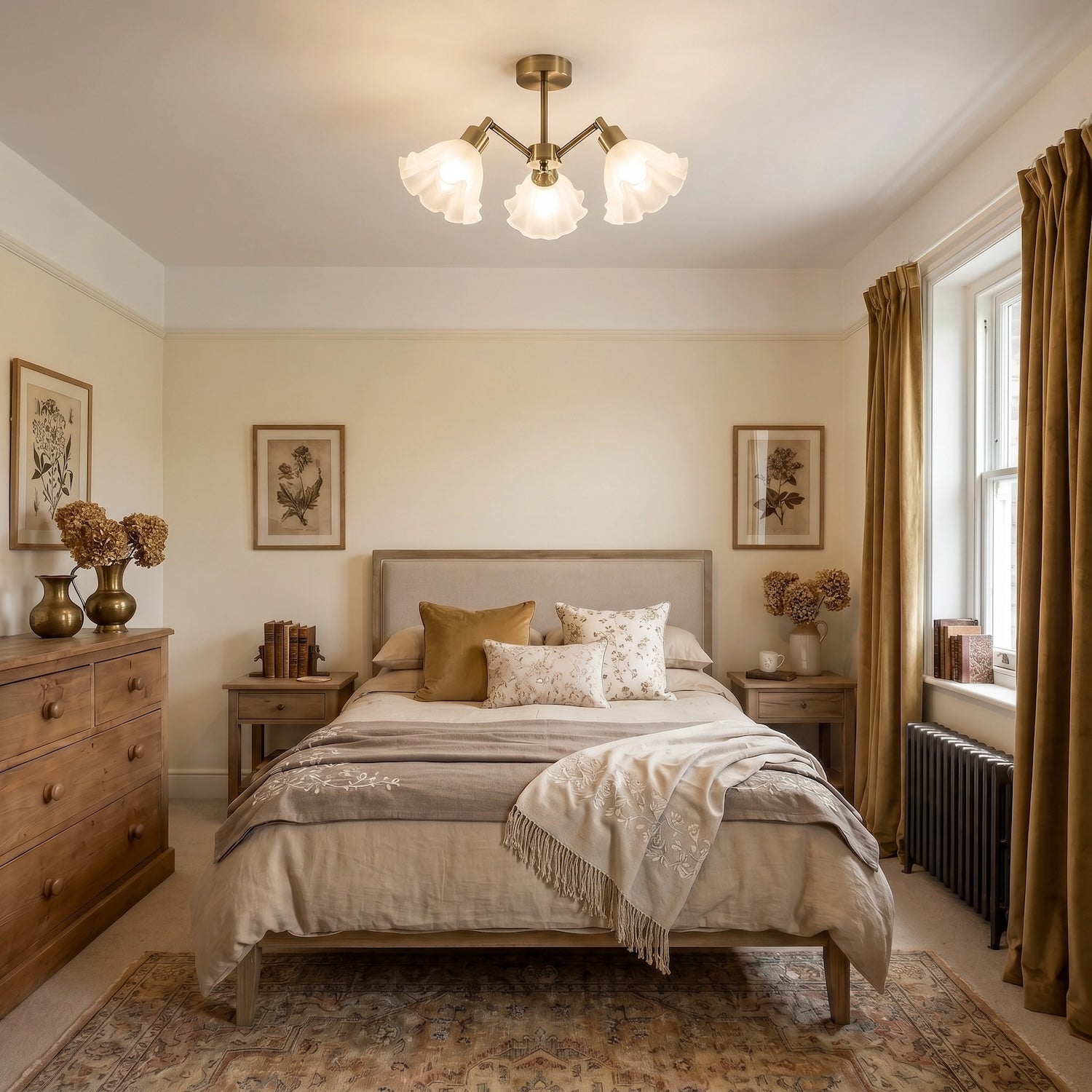 Traditional Ceiling Light Fitting with Frosted Scallop Glass Shades Image 6