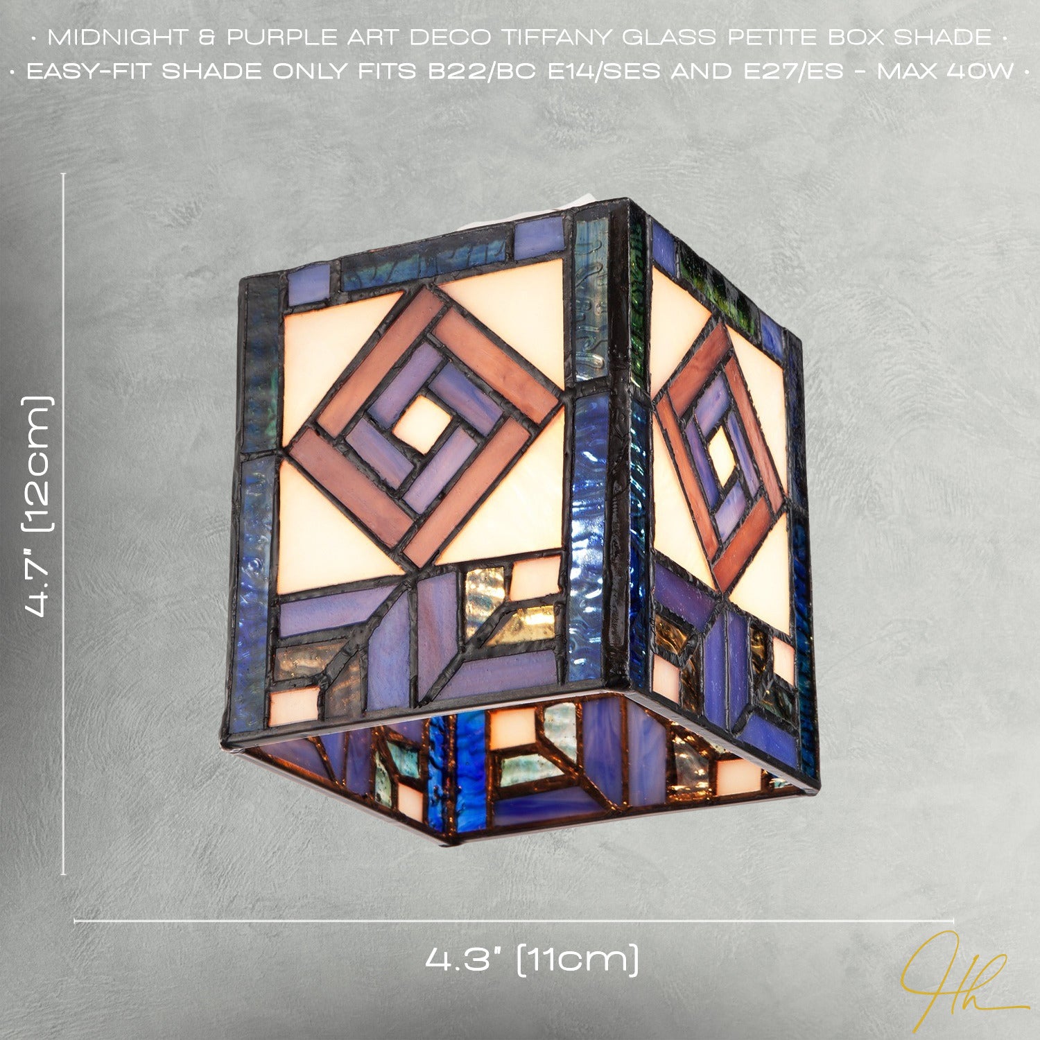 Classic Art Deco Tiffany Square Box Pendant Shade in Blue and Purple Image 6