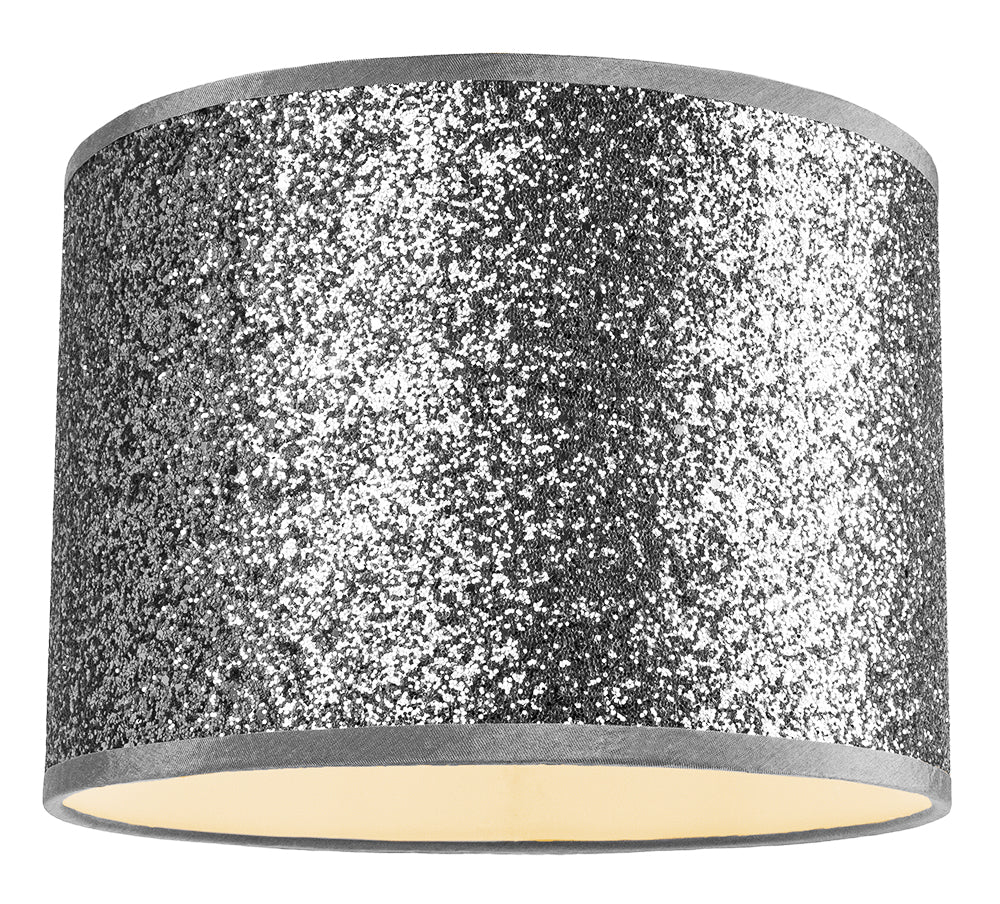 Modern and Designer Bright Silver Glitter Fabric Pendant/Lamp Shade 30cm Wide Image 1