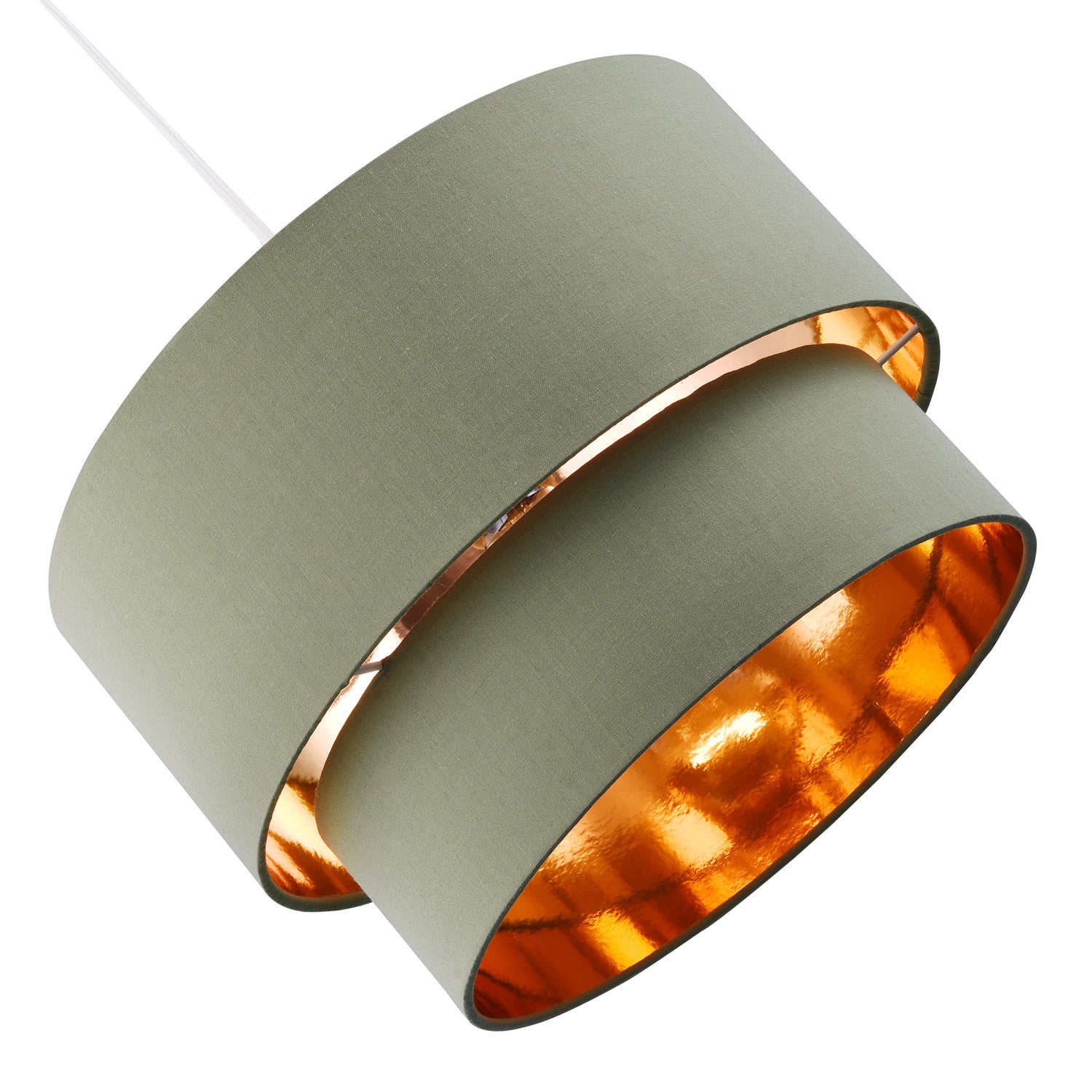 Modern Olive Green Cotton Double Tier Ceiling Shade with Shiny Copper Inner Image 4