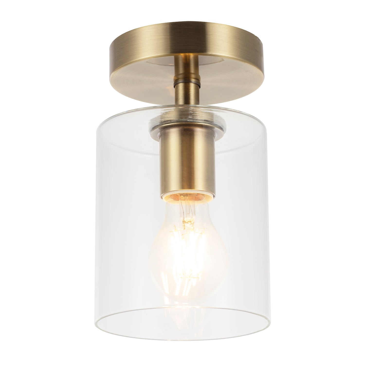 Antique Brass Compact Ceiling Light Fitting with Clear Glass Shade Image 2