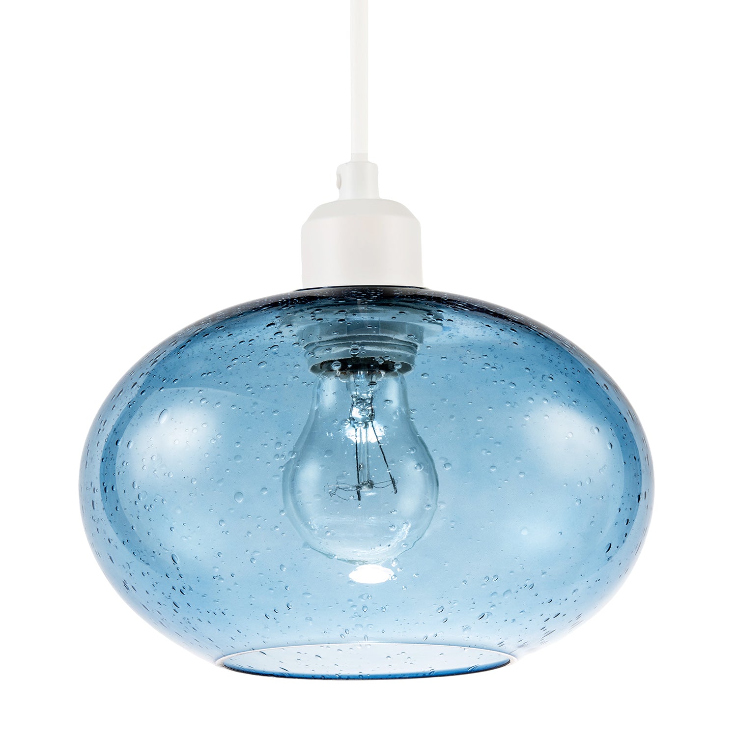 Modern Blue Blown-Glass Pendant Light Shade with Subtle Air Bubbles Image 1