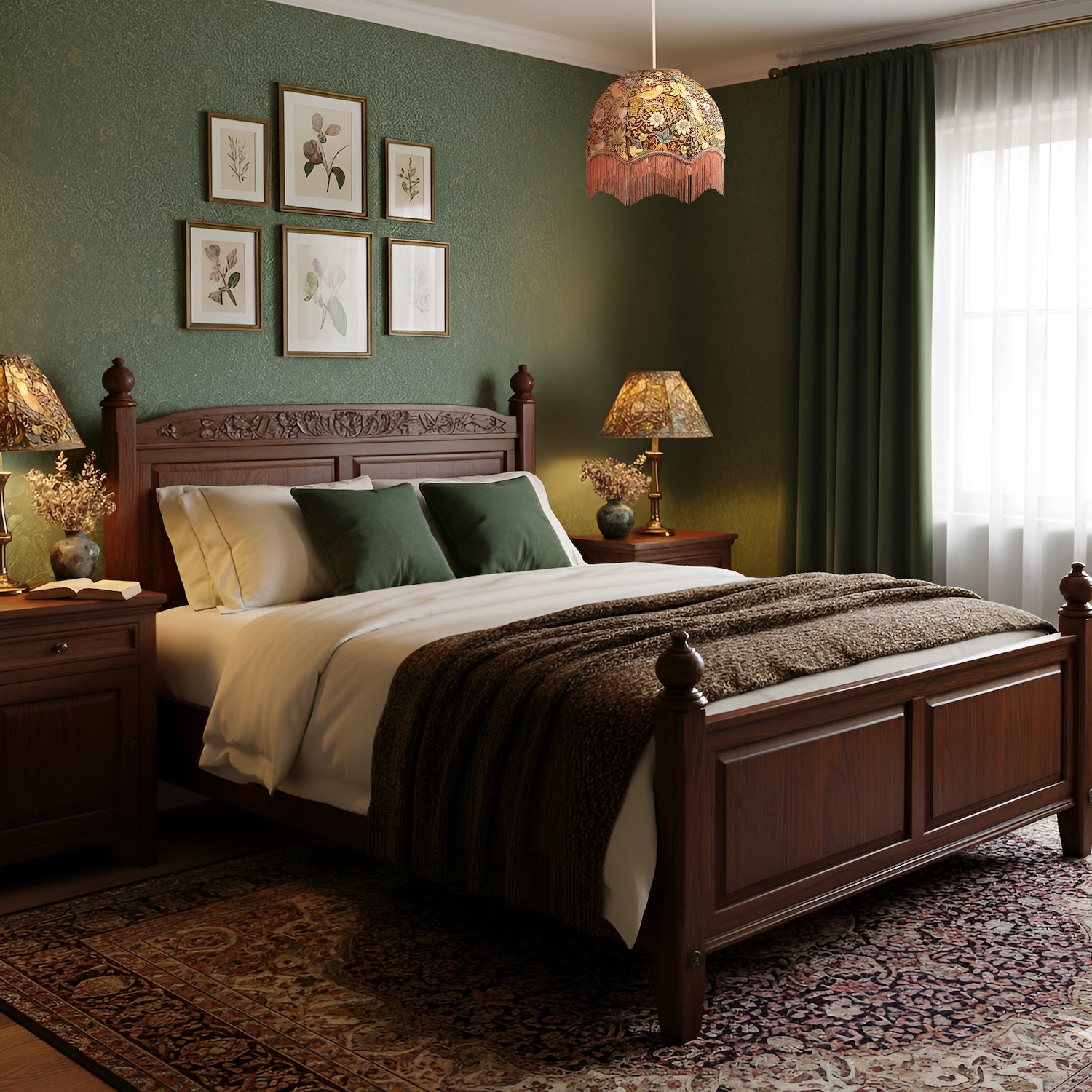 Victorian Designed Vintage Lamp Shade with Green and Blue Floral Decor Image 6