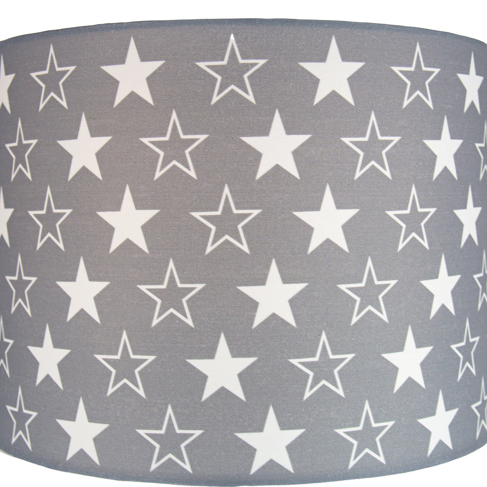 White Stars Children's/Kids Grey Cotton Fabric Bedroom Lamp or Pendant Shade Image 3