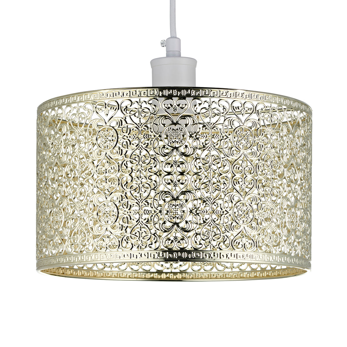 Ornate Moroccan Style Decorated Shiny Metal Pendant Lamp Shade 25cm x 15cm