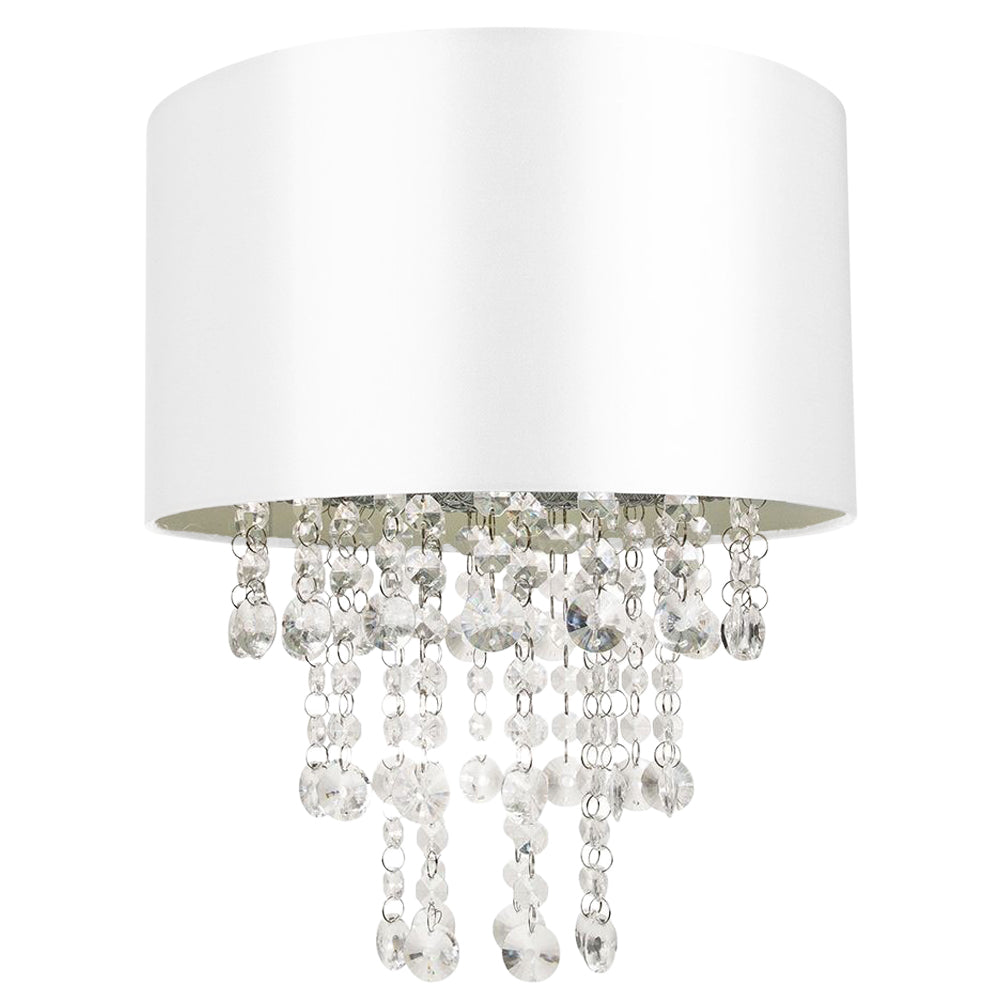 Modern White Satin Fabric Pendant Light Shade with Transparent Acrylic Droplets Image 1