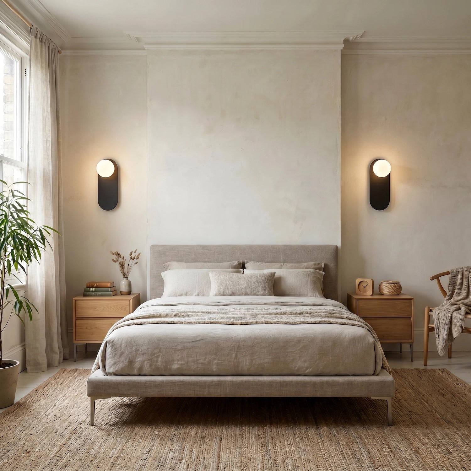 Matte Sand Black LED Wall Light with Opal White Spherical Glass Shade Image 6