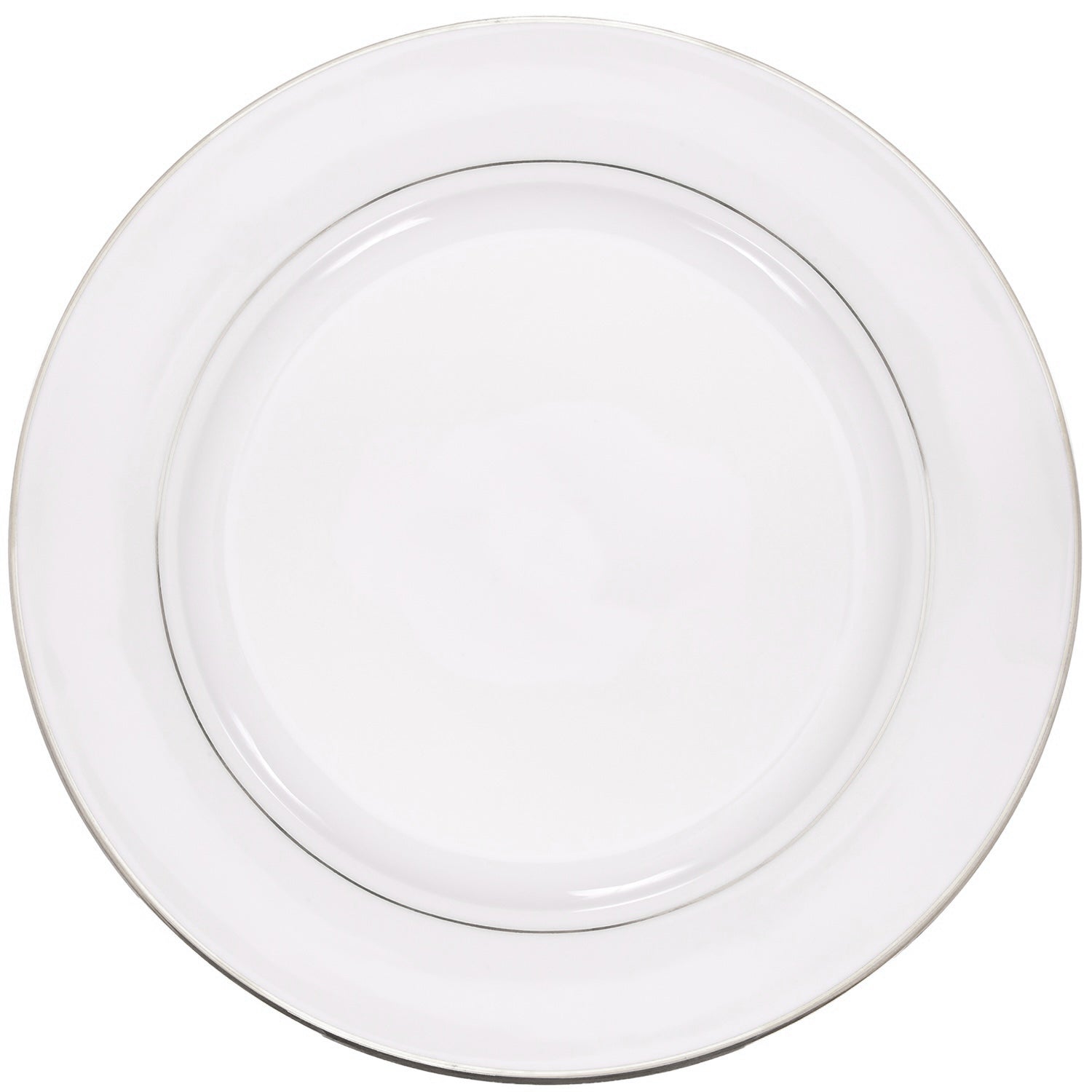 Set of 4 Durable White Ceramic Dinner Plates with Dual Silver Metallic Rims Image 2