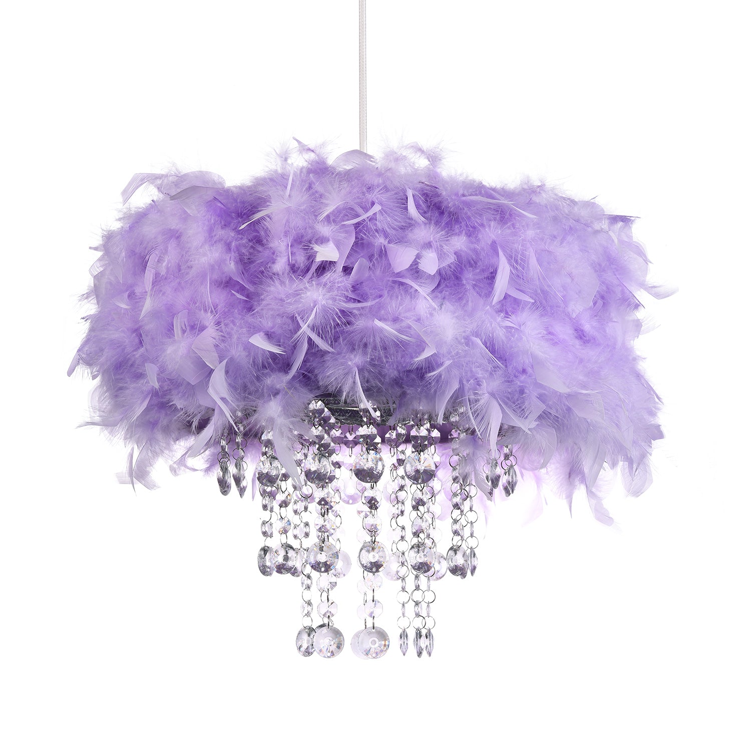 Contemporary Lilac Feather Pendant Light Shade with Transparent Acrylic Droplets Image 3