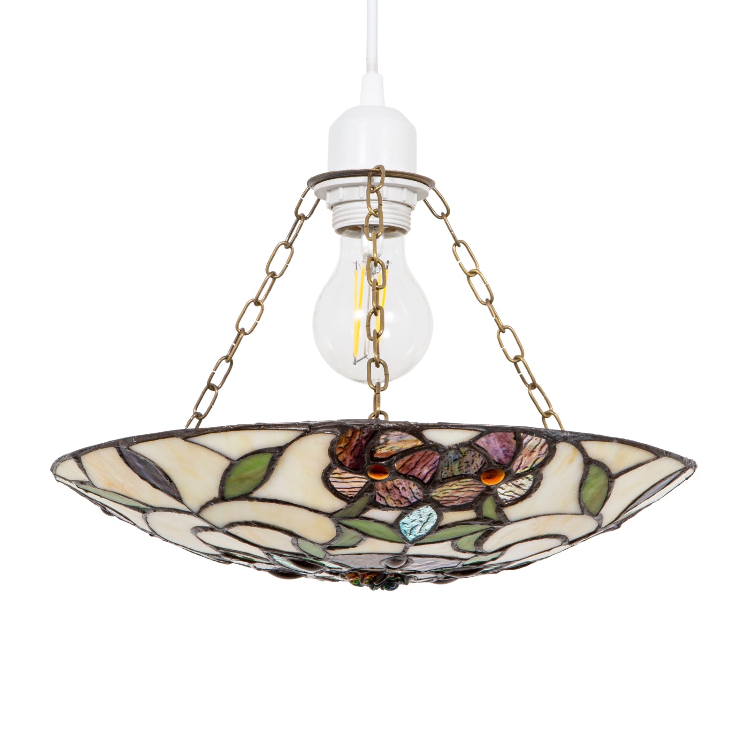 Beautiful Stained Glass Tiffany Pendant Lamp Shade with Forest Green Leaves Image 1