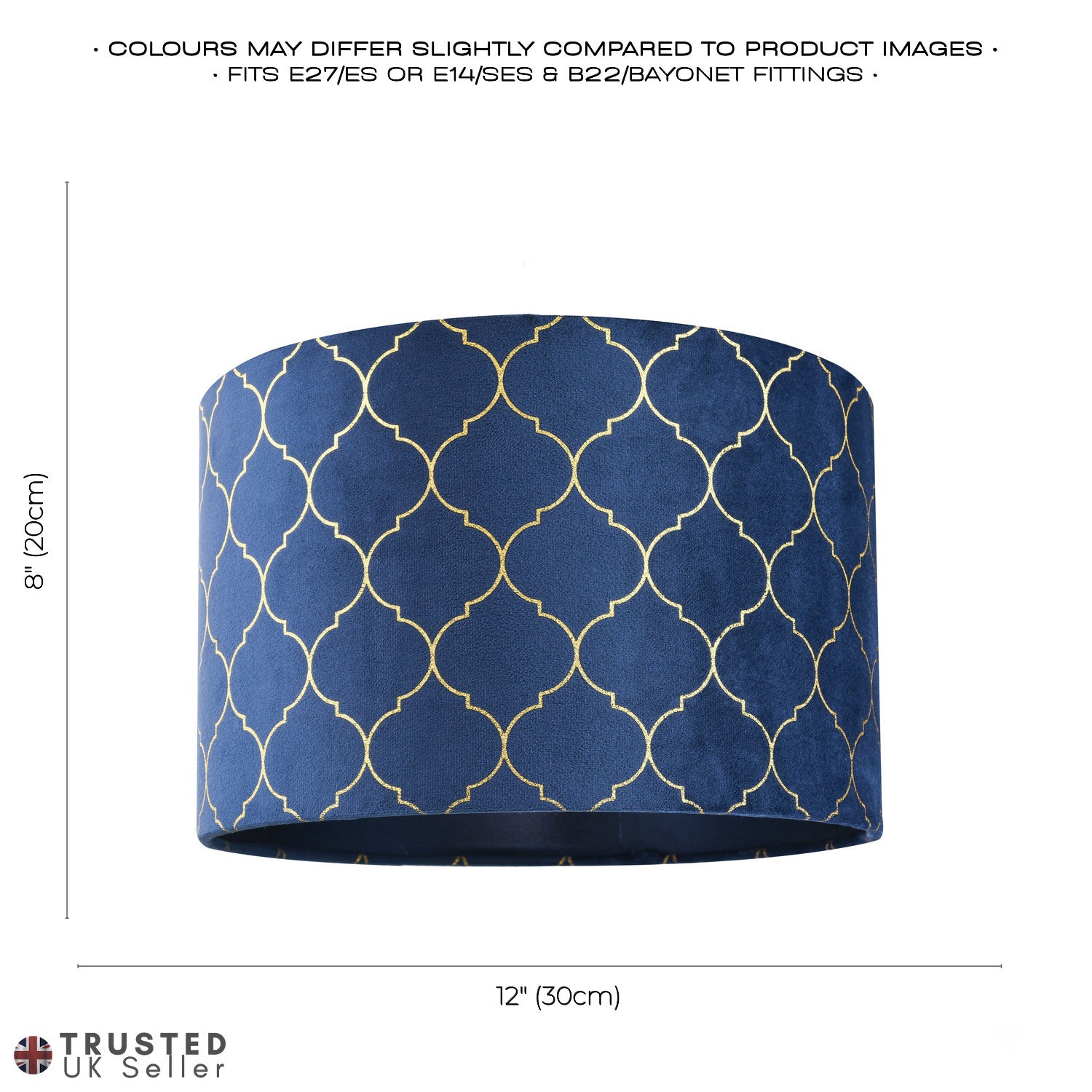 Modern Soft Brushable Midnight Blue Velvet 30cm Lamp Shade with Gold Foil Decor Image 6