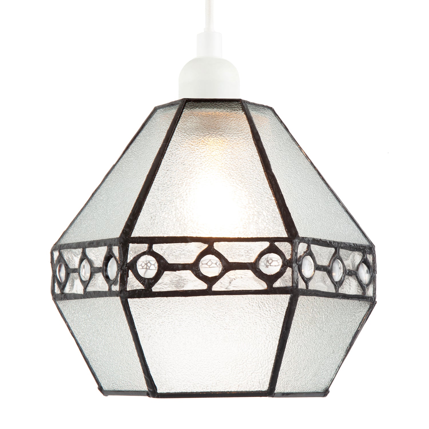 Industrial Style Pendant Light Shade with Frosted Glass and Clear Gems Image 5