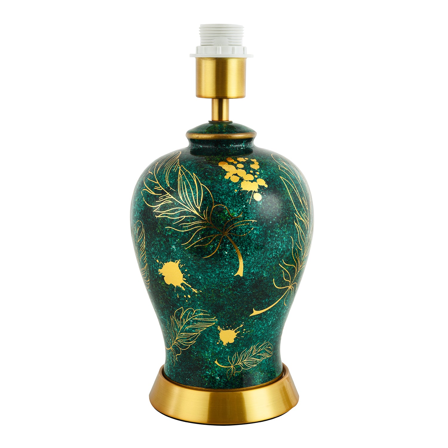 Vivid Emerald Green Ceramic Table Lamp Base with Gold Foil Flowers and Splashes Image 1