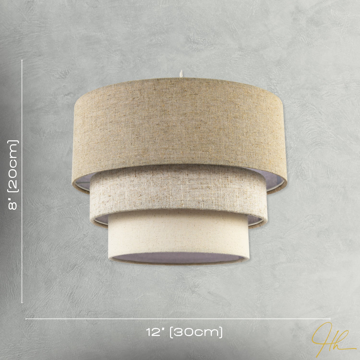 Contemporary Round Triple Tier Beige and Oatmeal Linen Pendant Shade Image 7