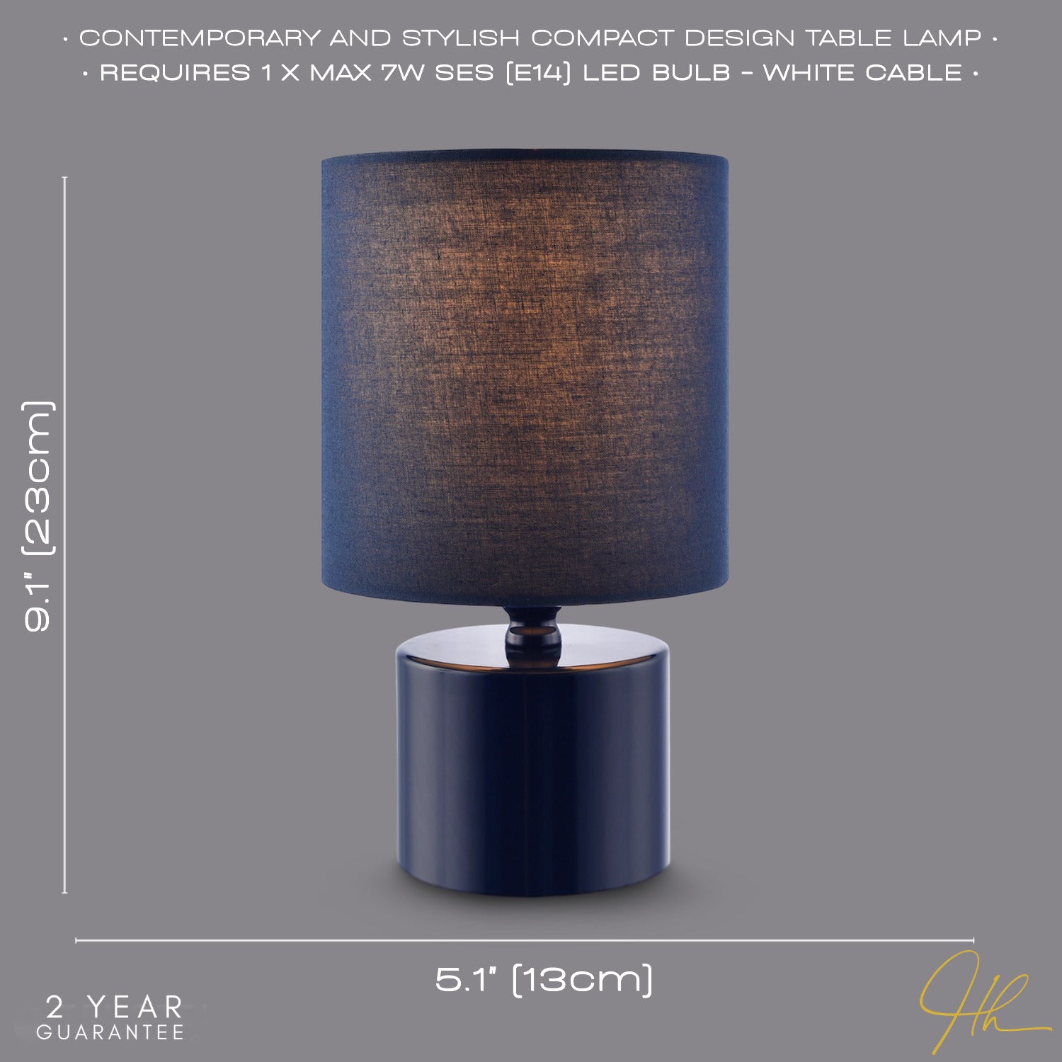 Modern Midnight Blue Glossy Table Lamp with Cotton Fabric Shade Image 6