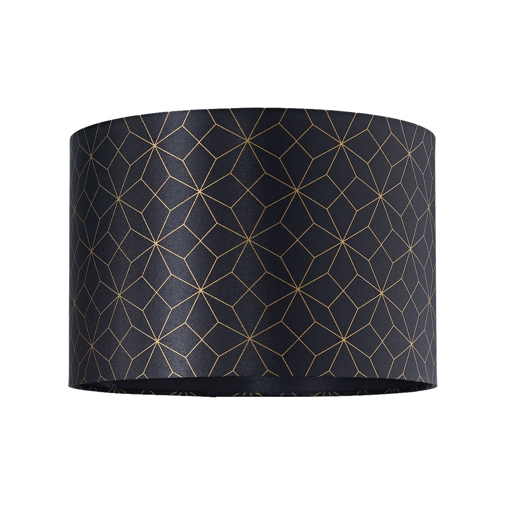 Modern and Vivid Black Satin Fabric Geometric 12" Lampshade with Gold Lines Image 1