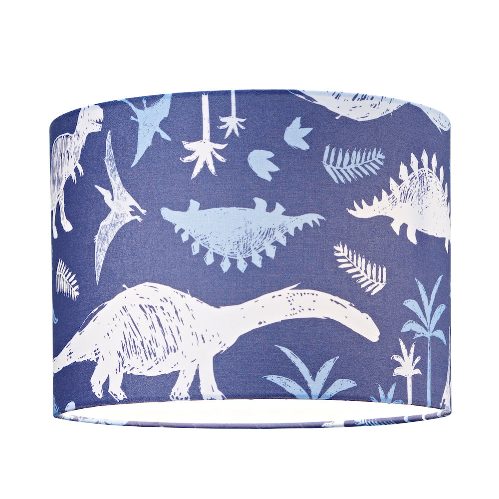 Modern and Fun Dinosaur Themed Navy Blue and White Cotton Children's Lamp Shade Image 2