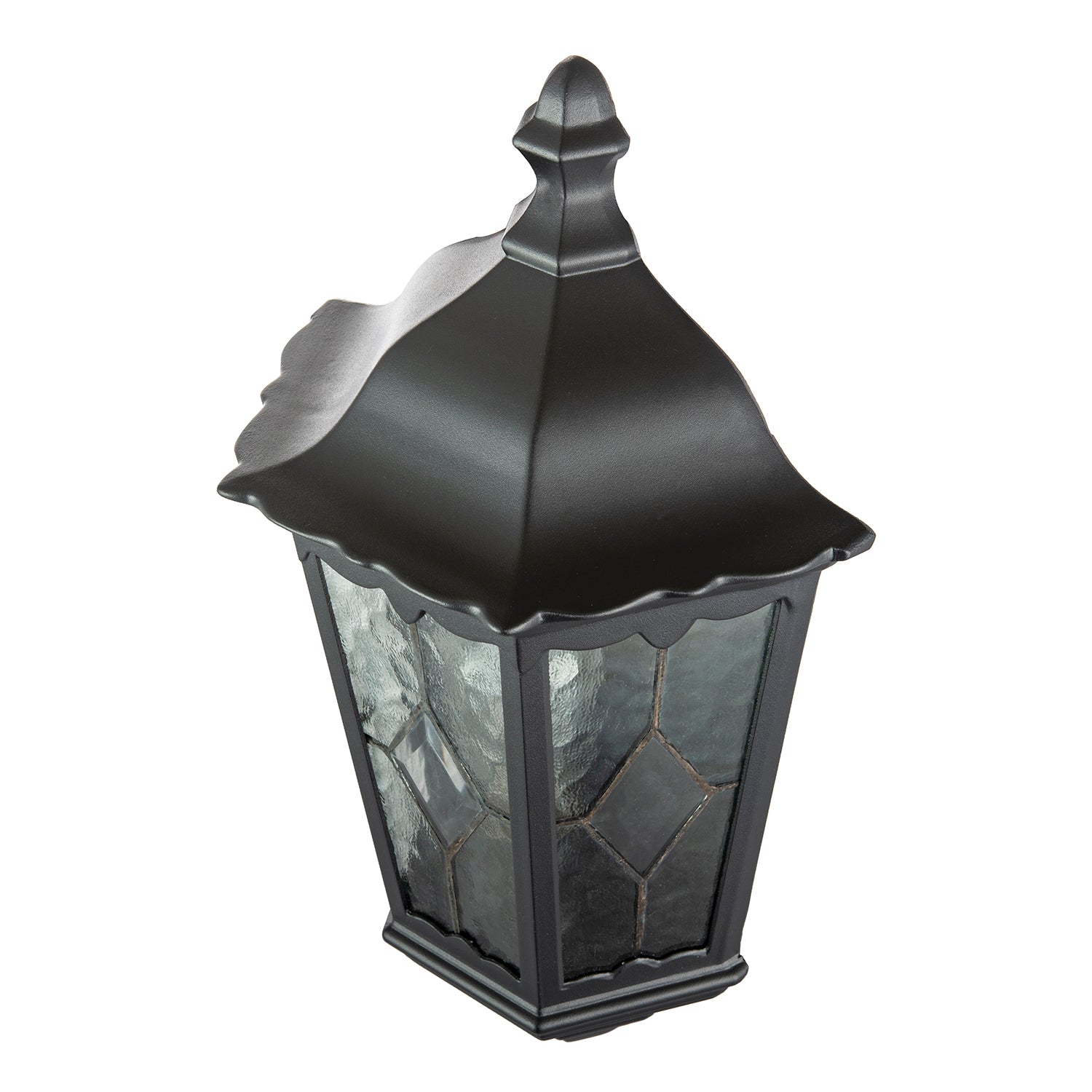 Traditional Black Half Lantern Outdoor Wall Lamp with Cathedral Textured Glass Image 5