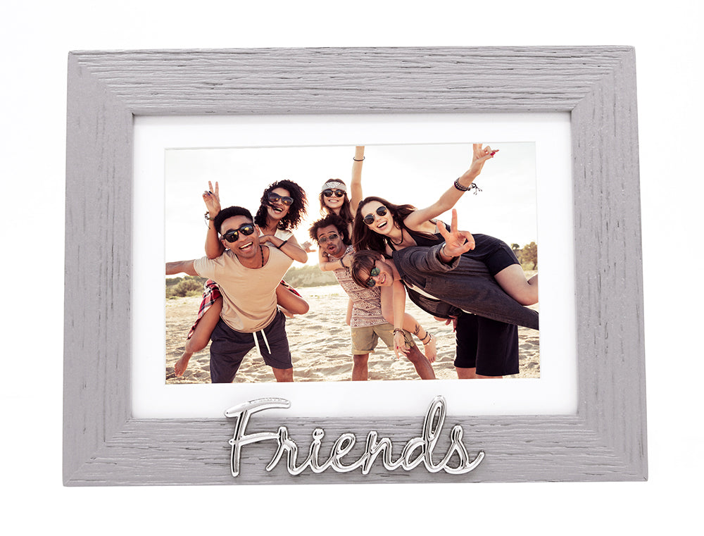 Grey Woodgrain Effect Friends Picture Frame with Silver Letters - 6x4" or 7x5" Image 1