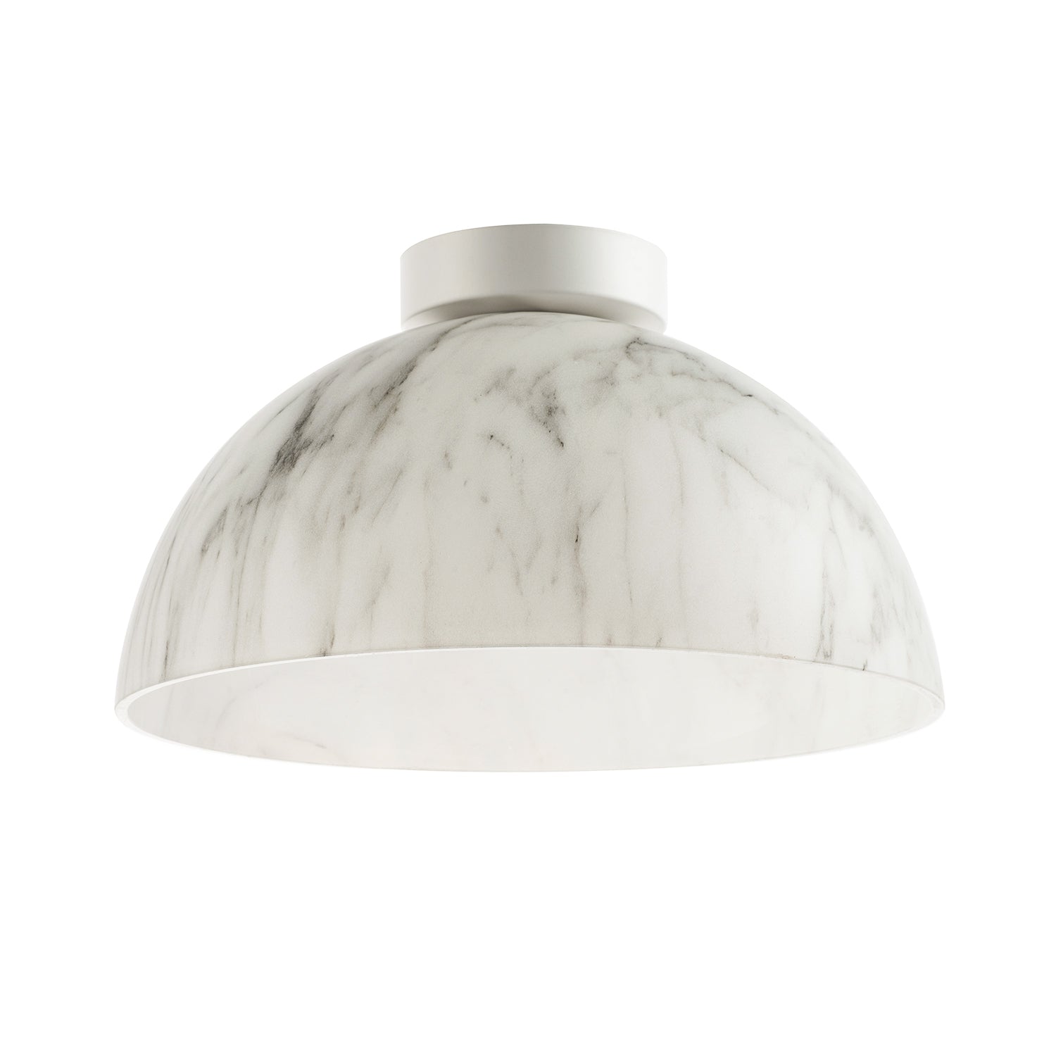 Modern White Marble Effect Domed Glass Ceiling Light with Gloss Metal Backplate Image 2